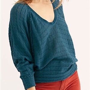 NWT We The Free Free People Thien’s Haaci Woven Sweater in Teal Night Size XS